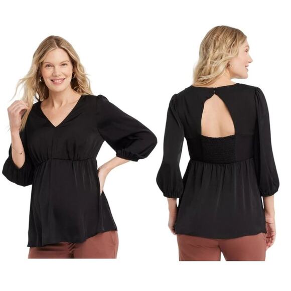 Ingrid Isabel Maternity Top Blouse Women Small Black Smoked V-Neck Minimalistic - Picture 1 of 10